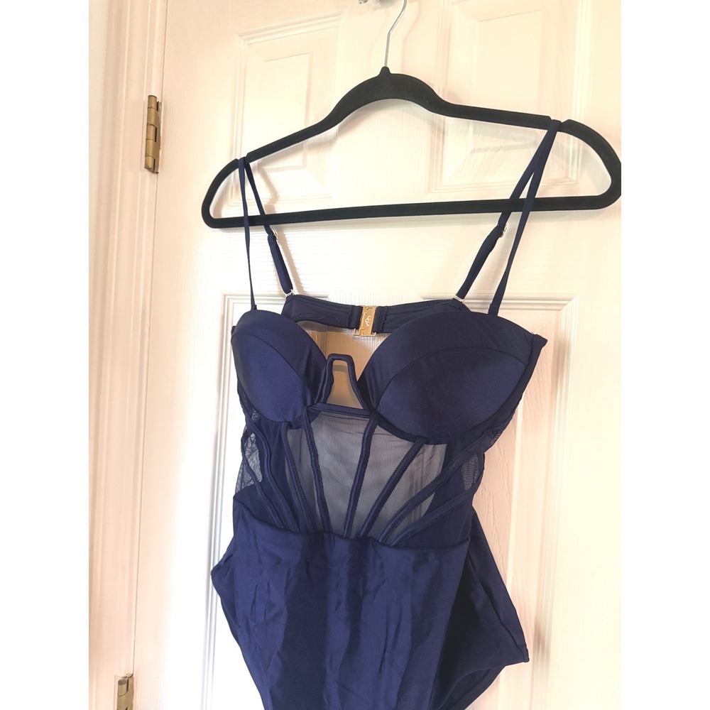 Zimmermann Navy Blue Mesh Panel Corset One Piece Swimsuit Underwire Sz 3 US 8-10 - Picture 2 of 9